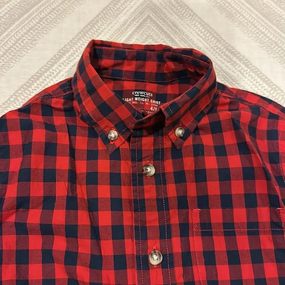 Crewcuts Boys Red & Navy Checkered Button Down Shirt